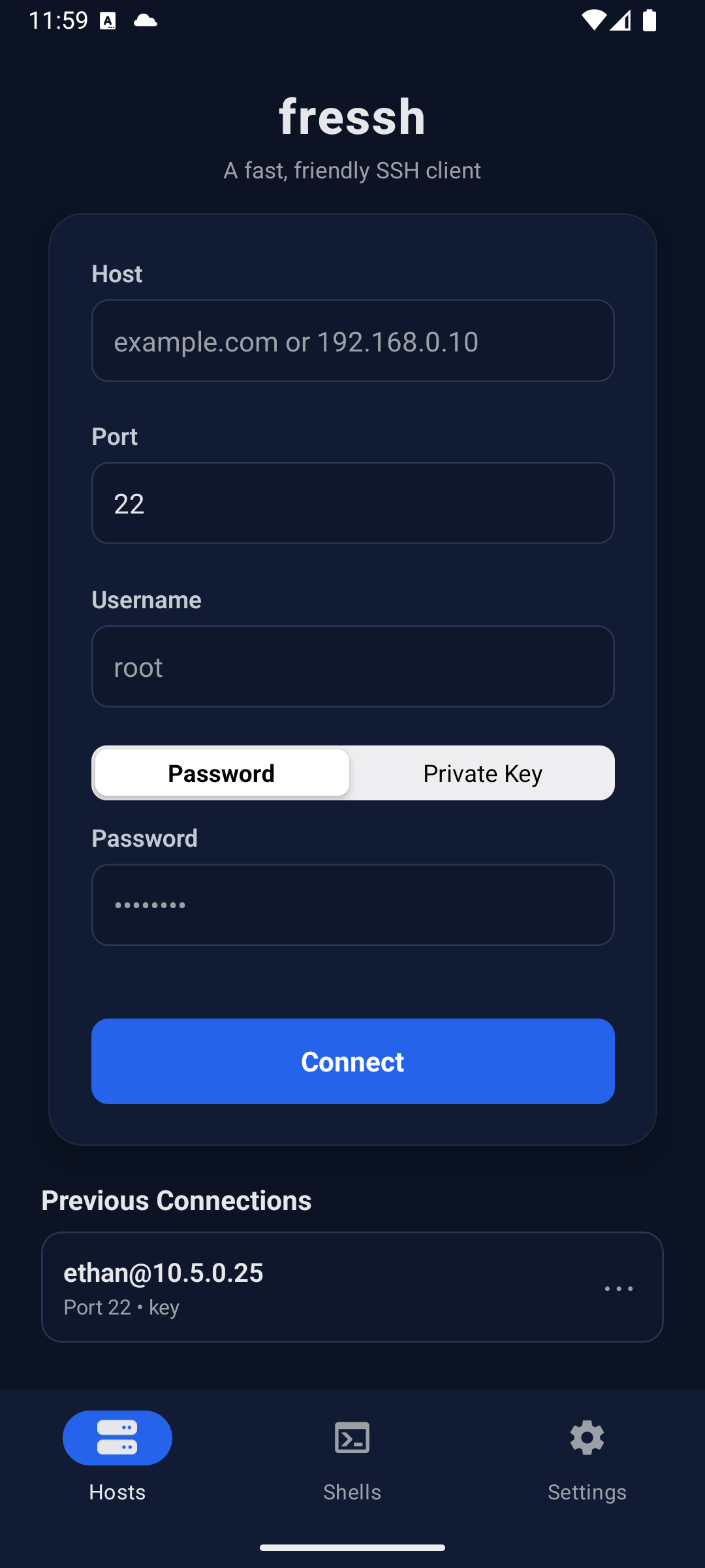 Hosts tab screenshot